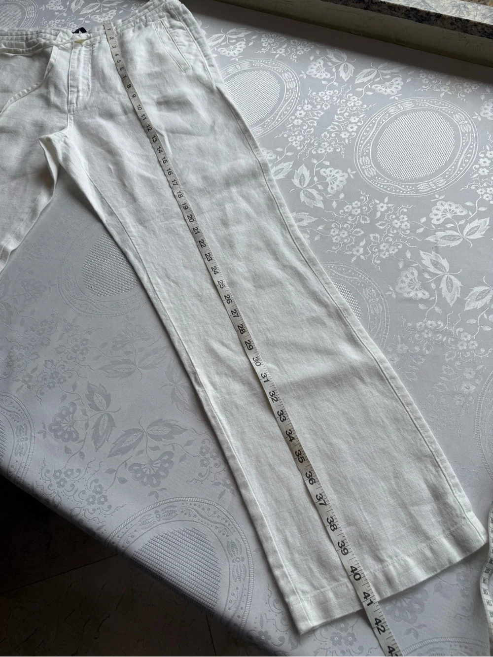 BLUE Saks Fifth Avenue White 100% Linen Casual Pants Elastic Waist Men’s Size 32